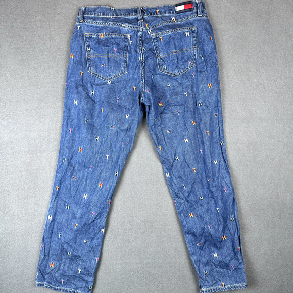 Tommy Hilfiger Denim Jeans Size 8 Embroidered Pattern T H Boyfriend Copain - Picture 3 of 12